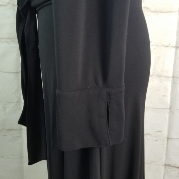 Esprit M Black Long Sleeve Drop Waist Crossover Bust Midi Dress Belted - Picture 5 of 9